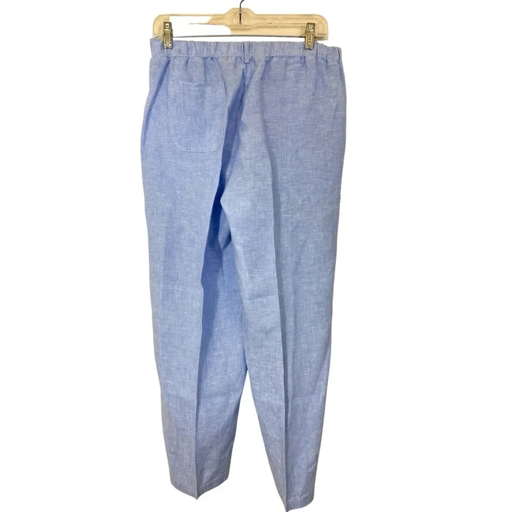 Quince European Linen Pants Women's Size Medium French Blue Elastic Waist Pocket